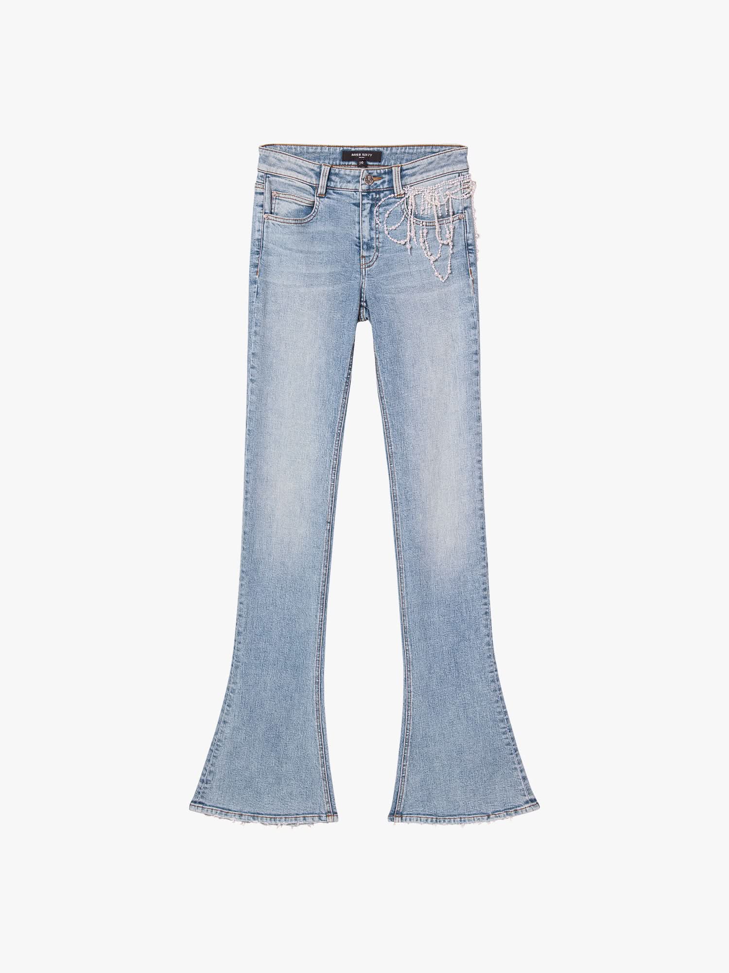 Beaded Flared Denim Jeans