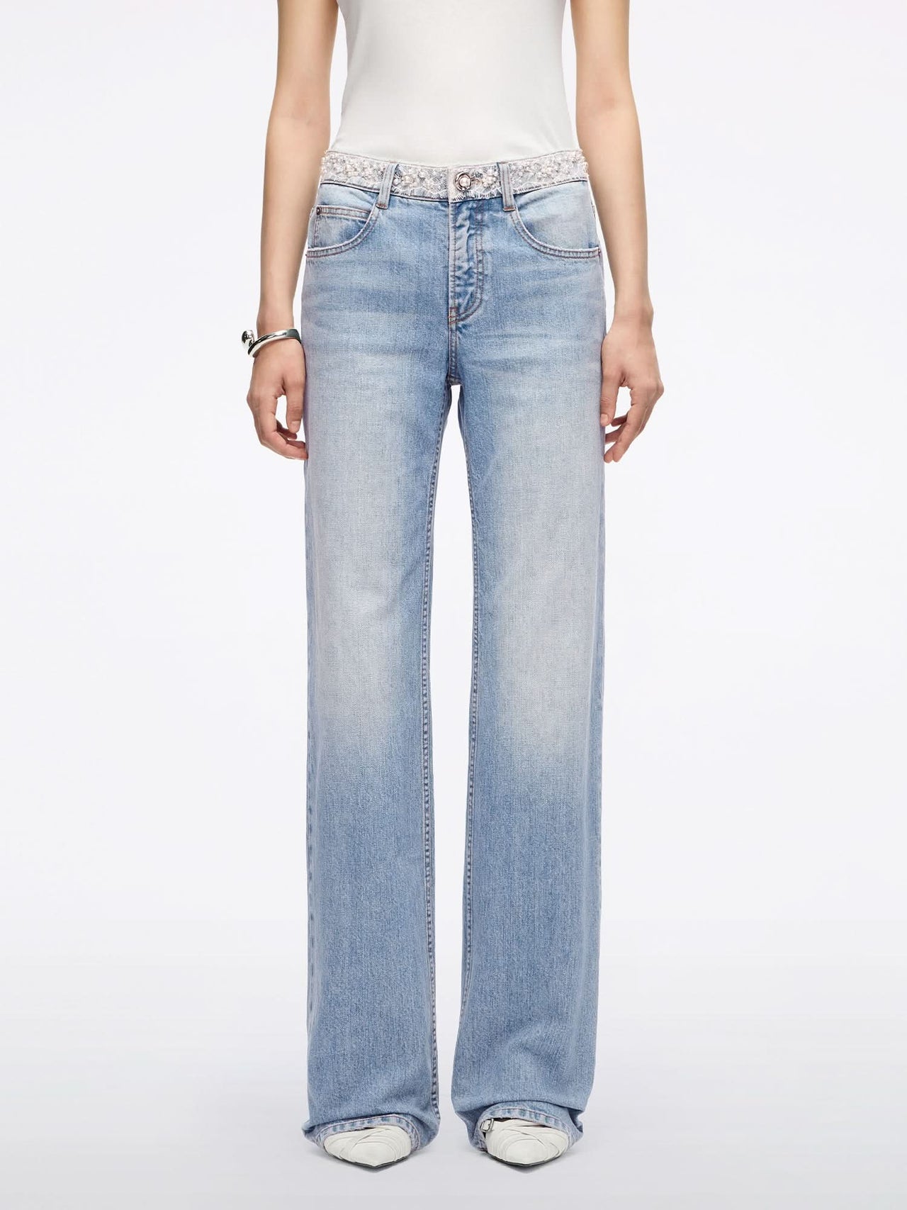 Lace Beaded Straight Fit Jeans