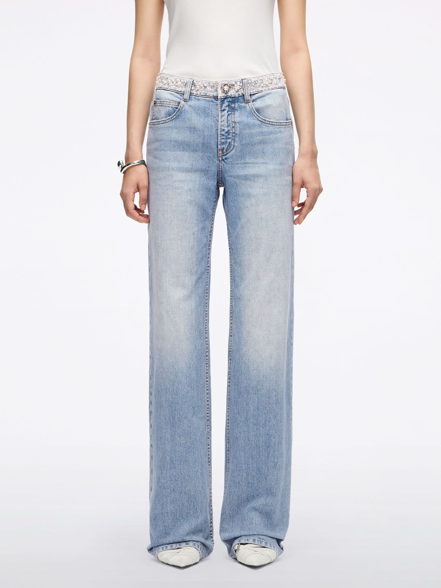 Lace Beaded Straight Fit Jeans