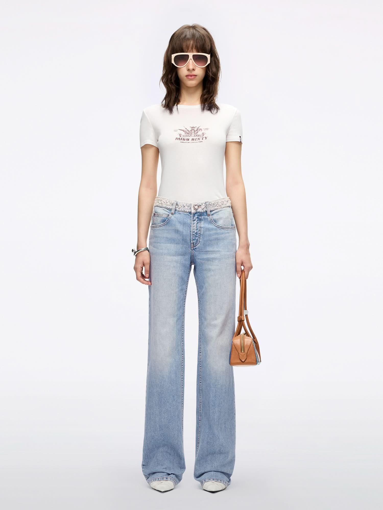 Lace Beaded Straight Fit Jeans