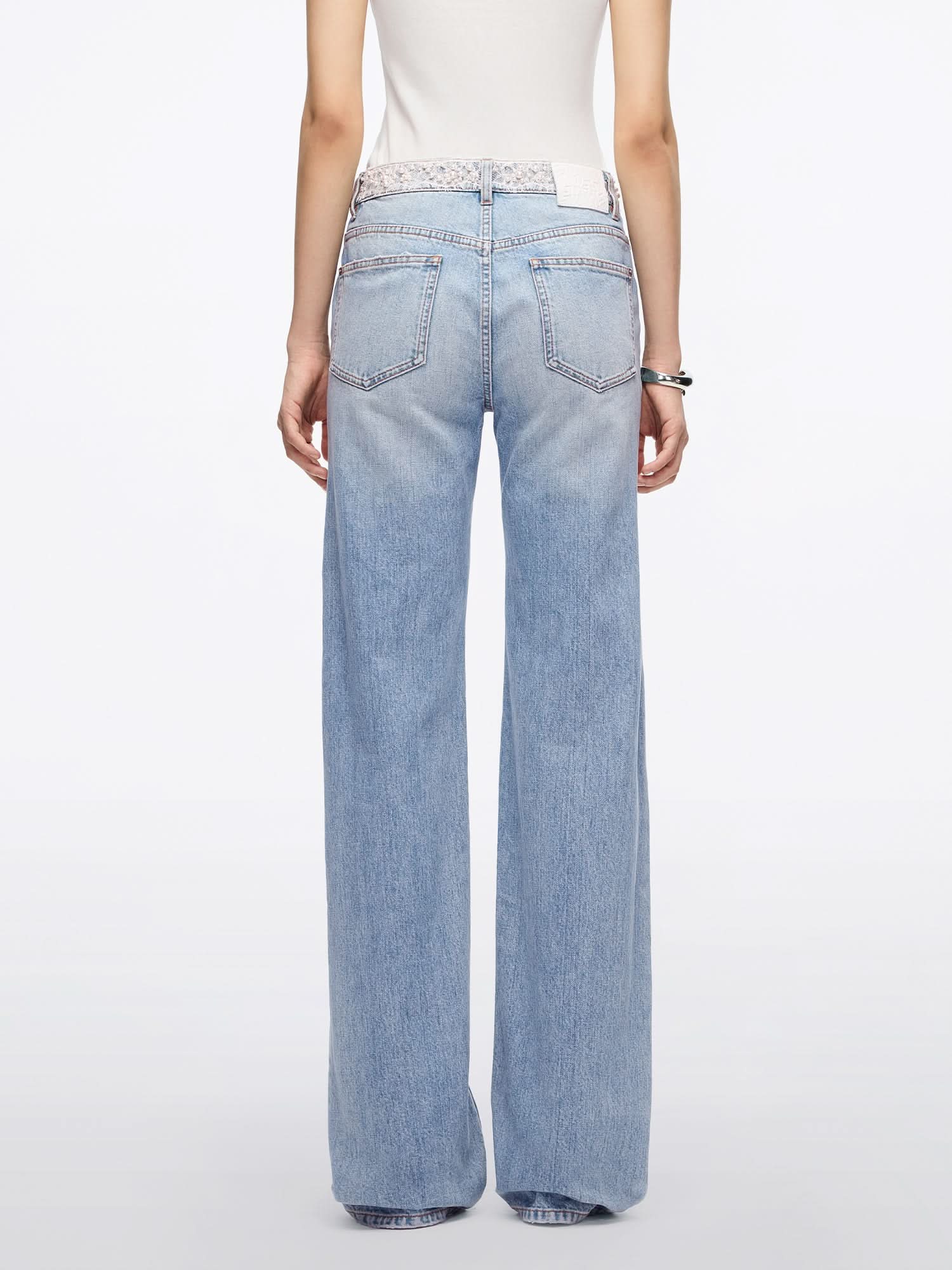 Lace Beaded Straight Fit Jeans