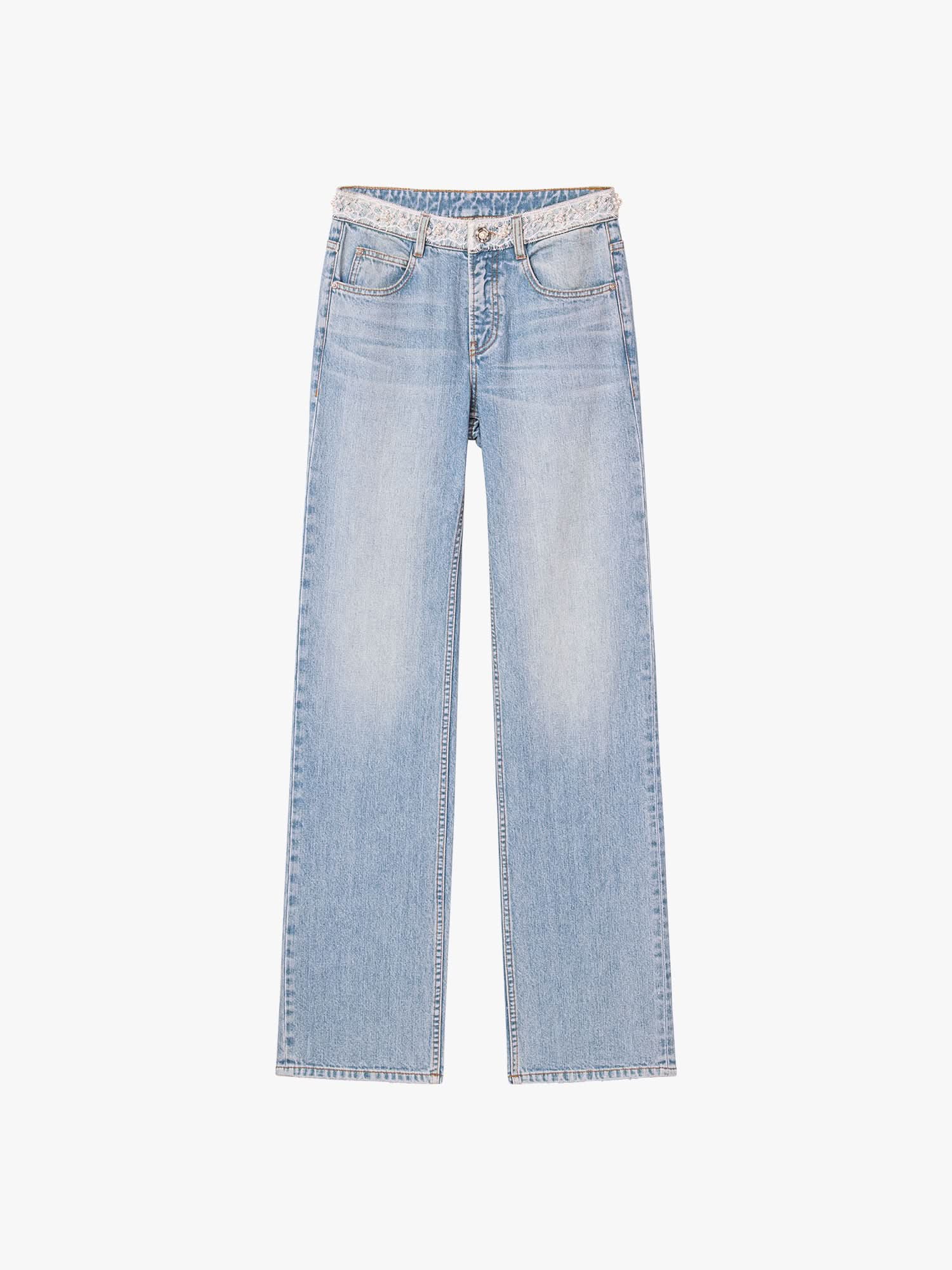 Lace Beaded Straight Fit Jeans