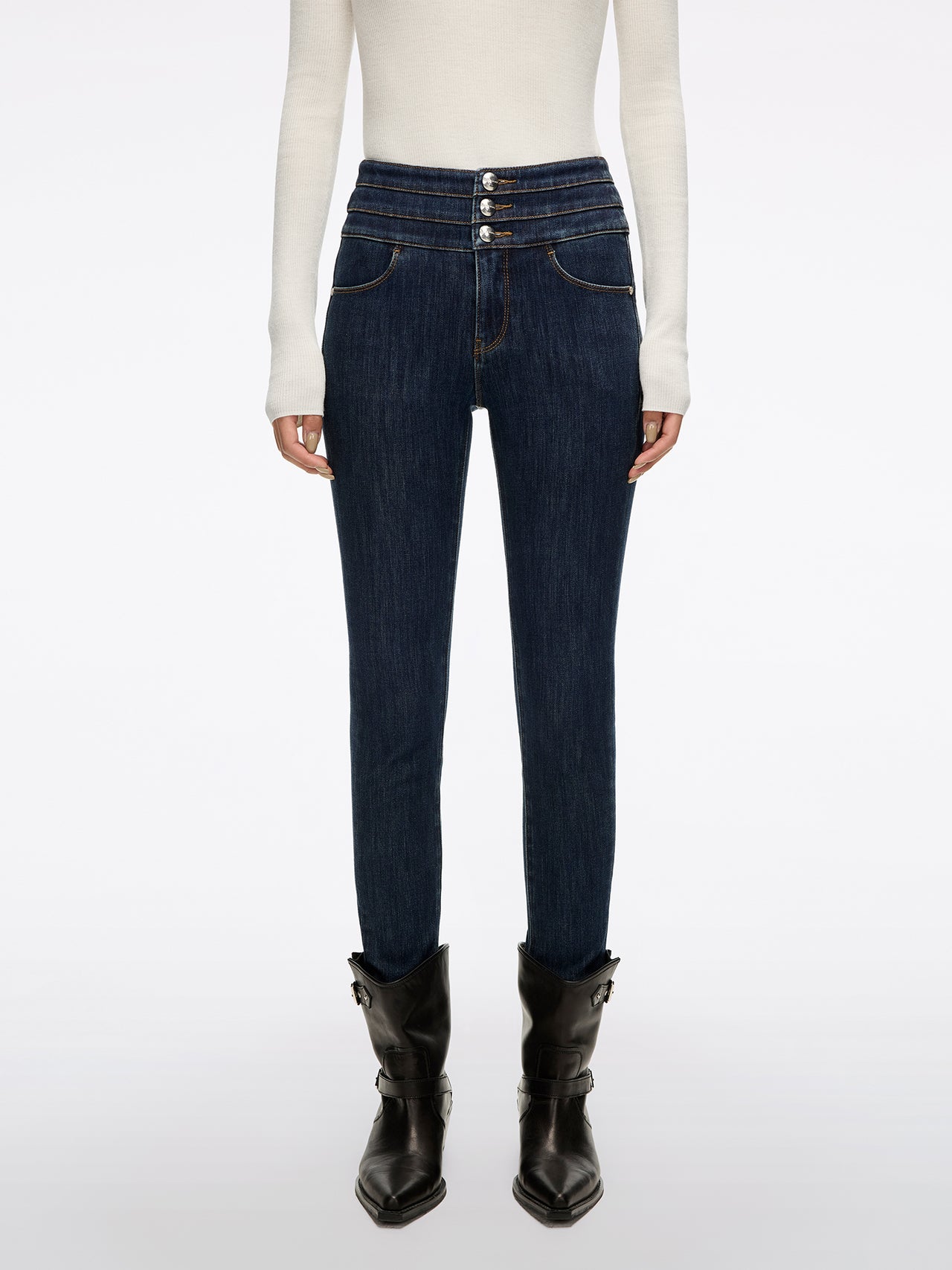 High Waisted Slim-Fit Jeans-BLUE ATTACK