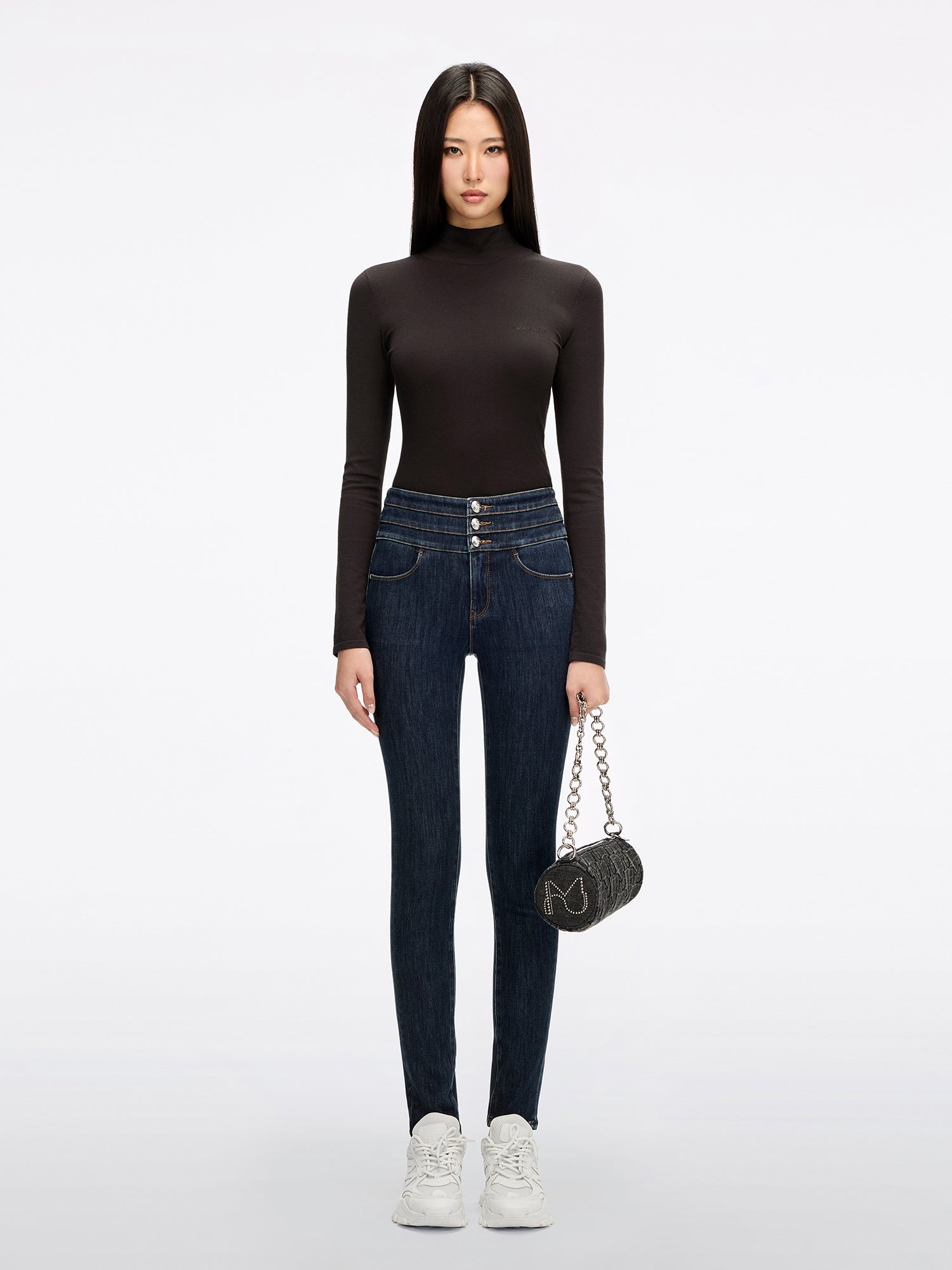 High Waisted Slim-Fit Jeans-BLUE ATTACK