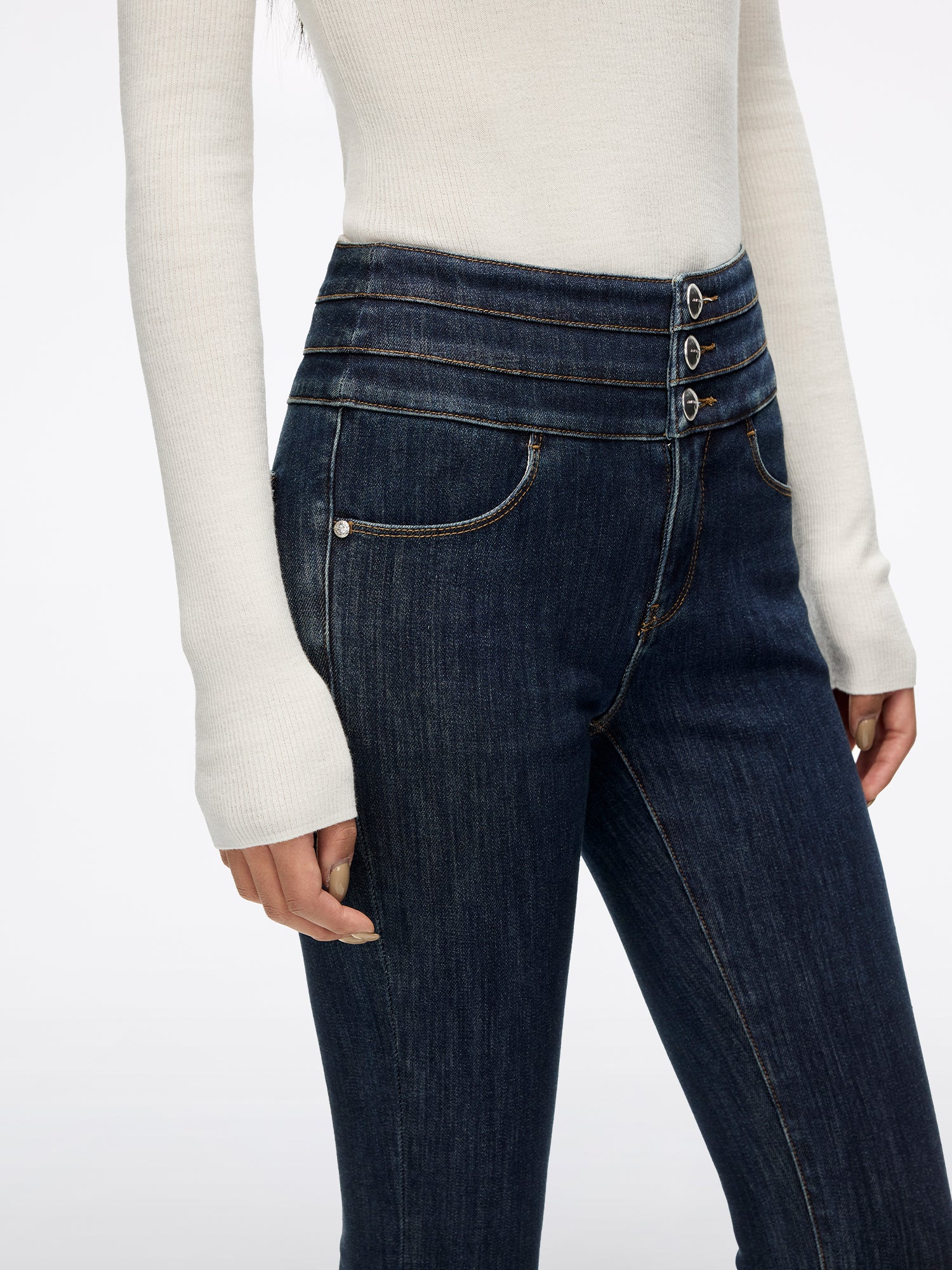 High Waisted Slim-Fit Jeans-BLUE ATTACK