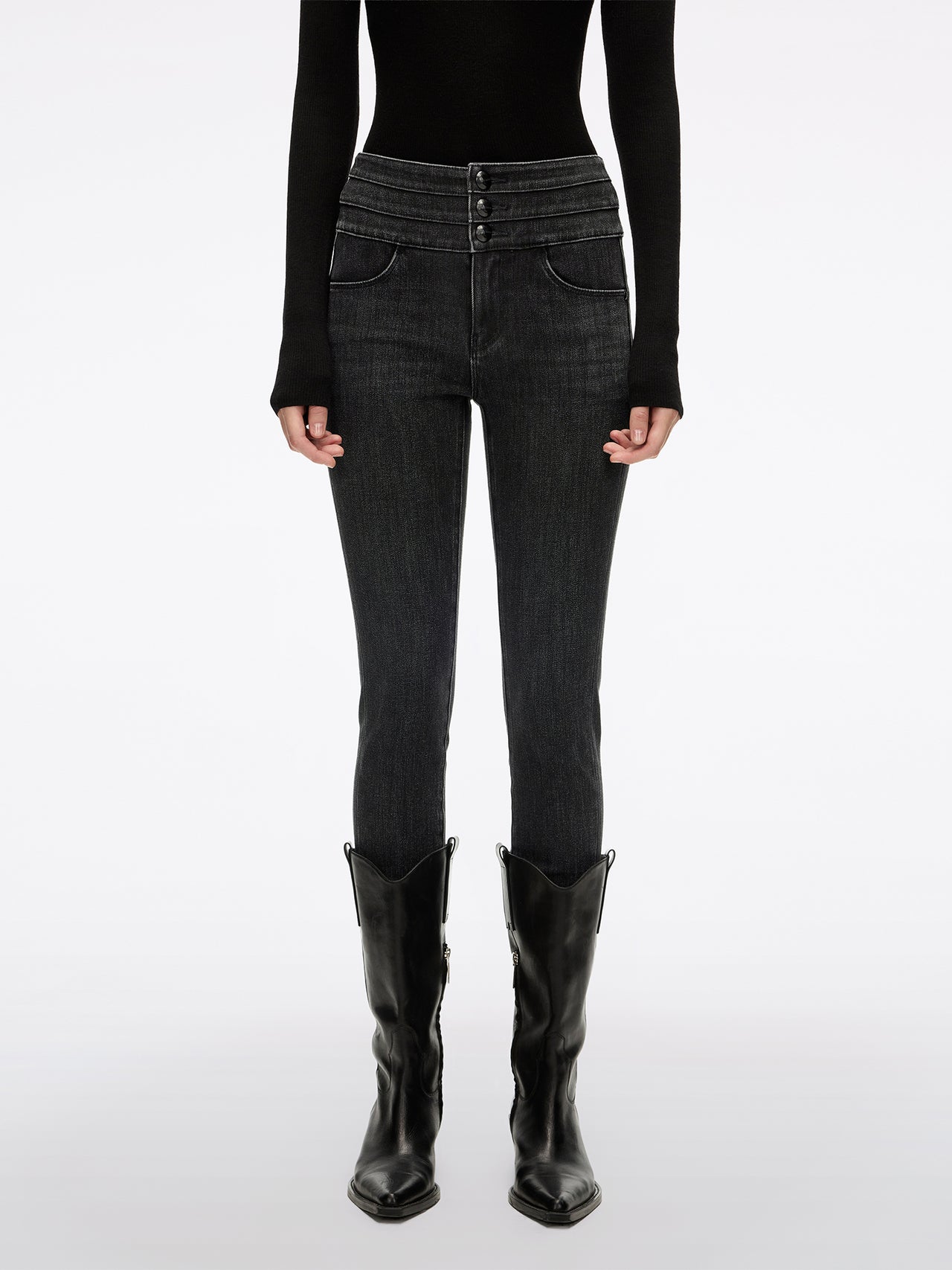 High Waisted Slim-Fit Jeans-BLUE ATTACK