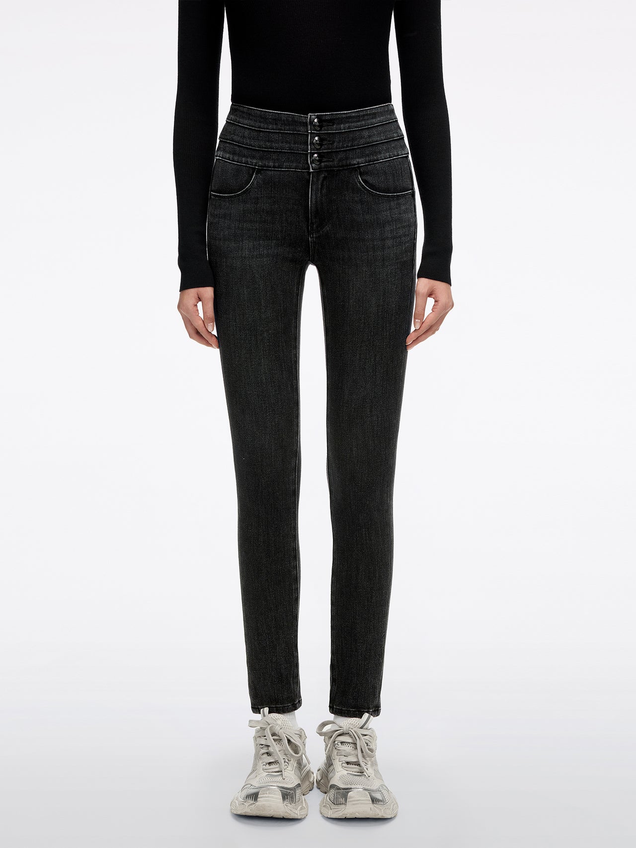 High Waisted Slim-Fit Jeans-BLUE ATTACK