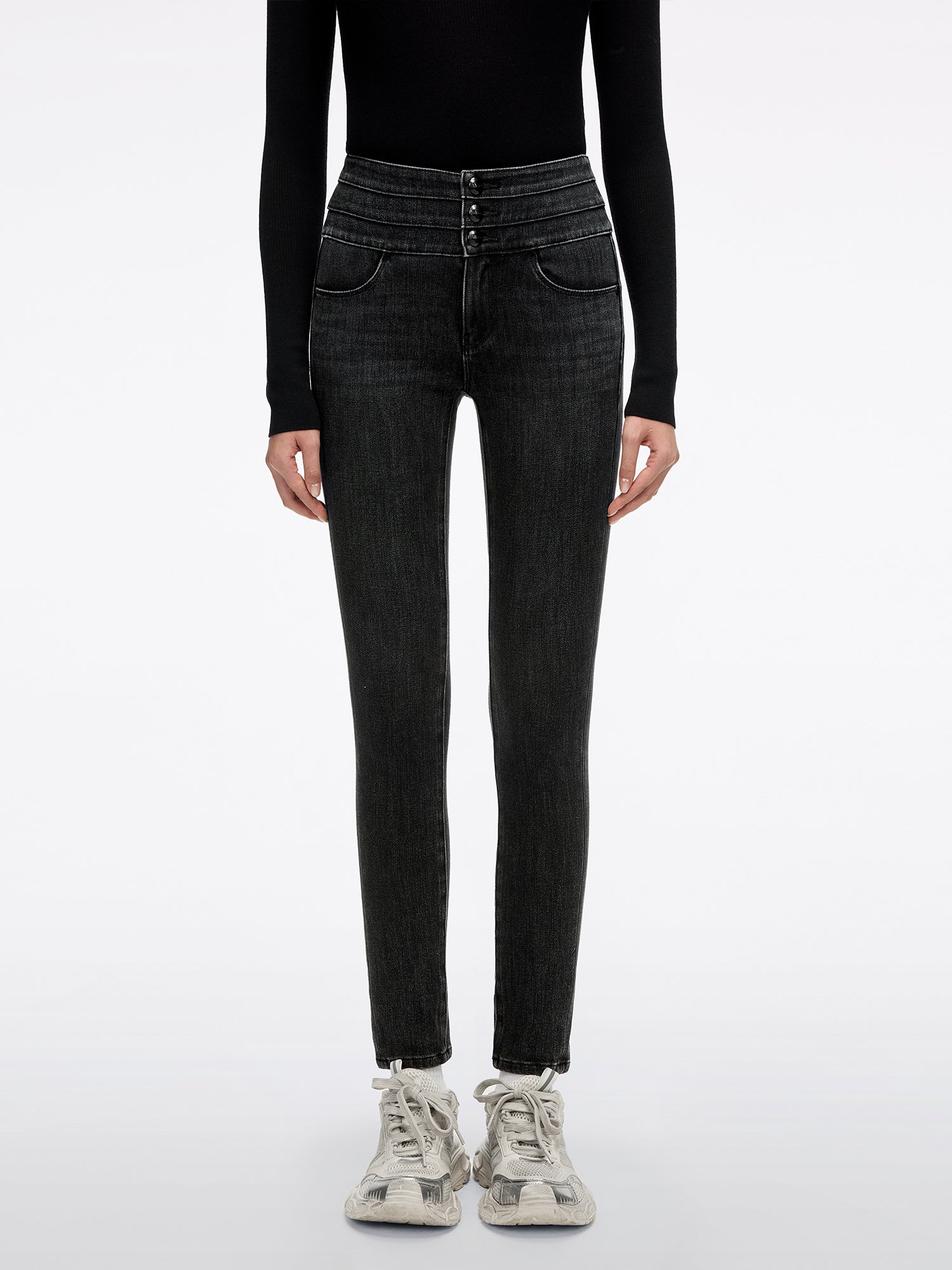 High Waisted Slim-Fit Jeans-BLUE ATTACK