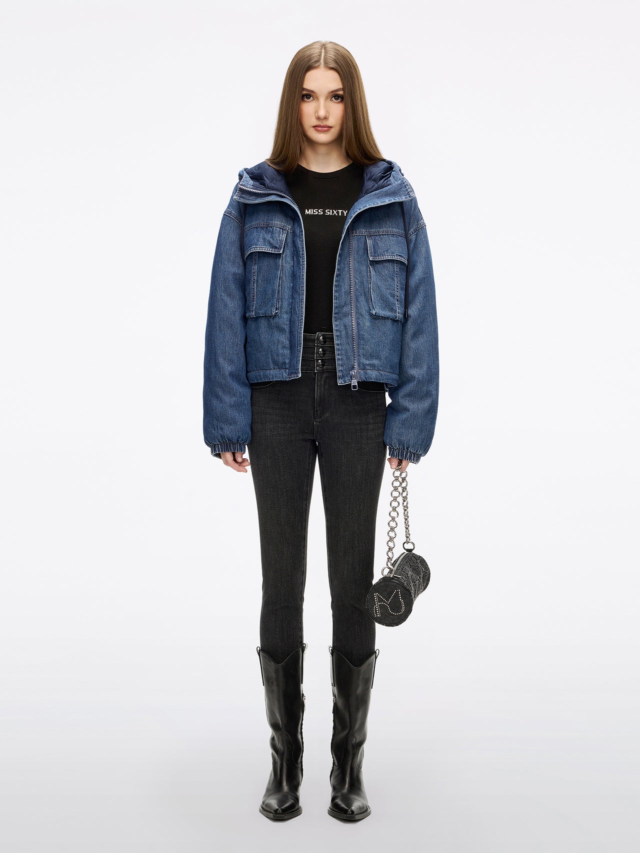 High Waisted Slim-Fit Jeans-BLUE ATTACK