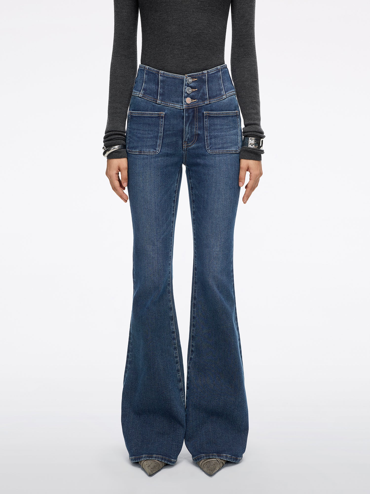 High Waisted Flared Jeans-GLENDA PLUS 5