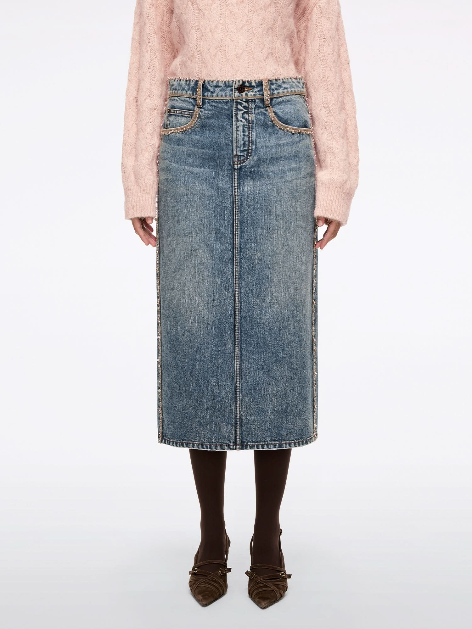 Beaded Denim Skirt