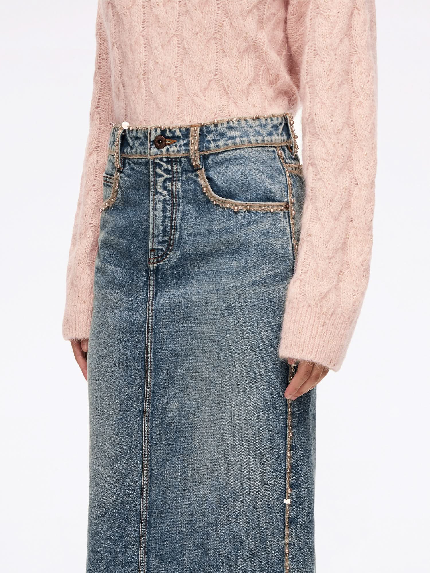 Beaded Denim Skirt
