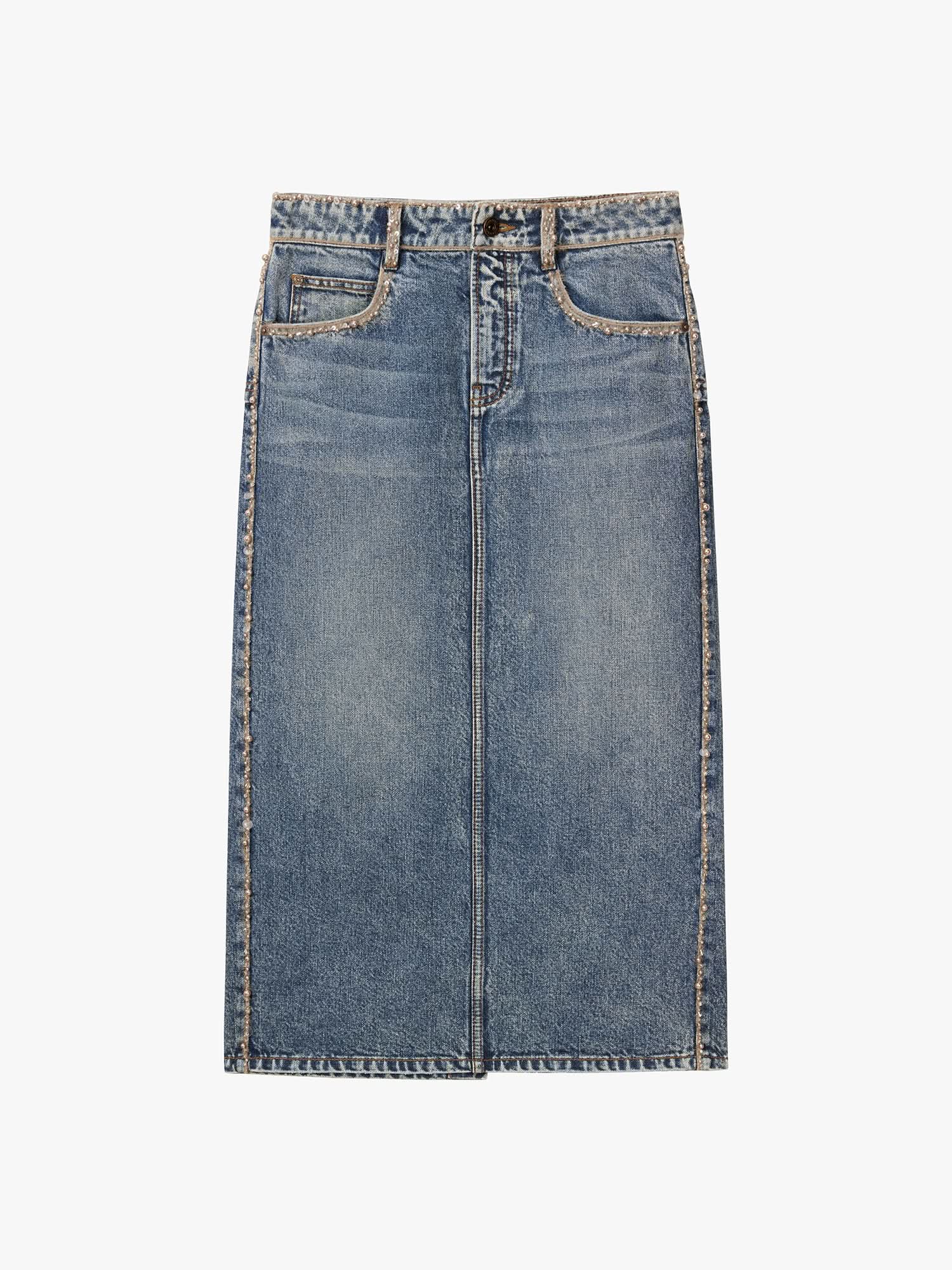 Beaded Denim Skirt