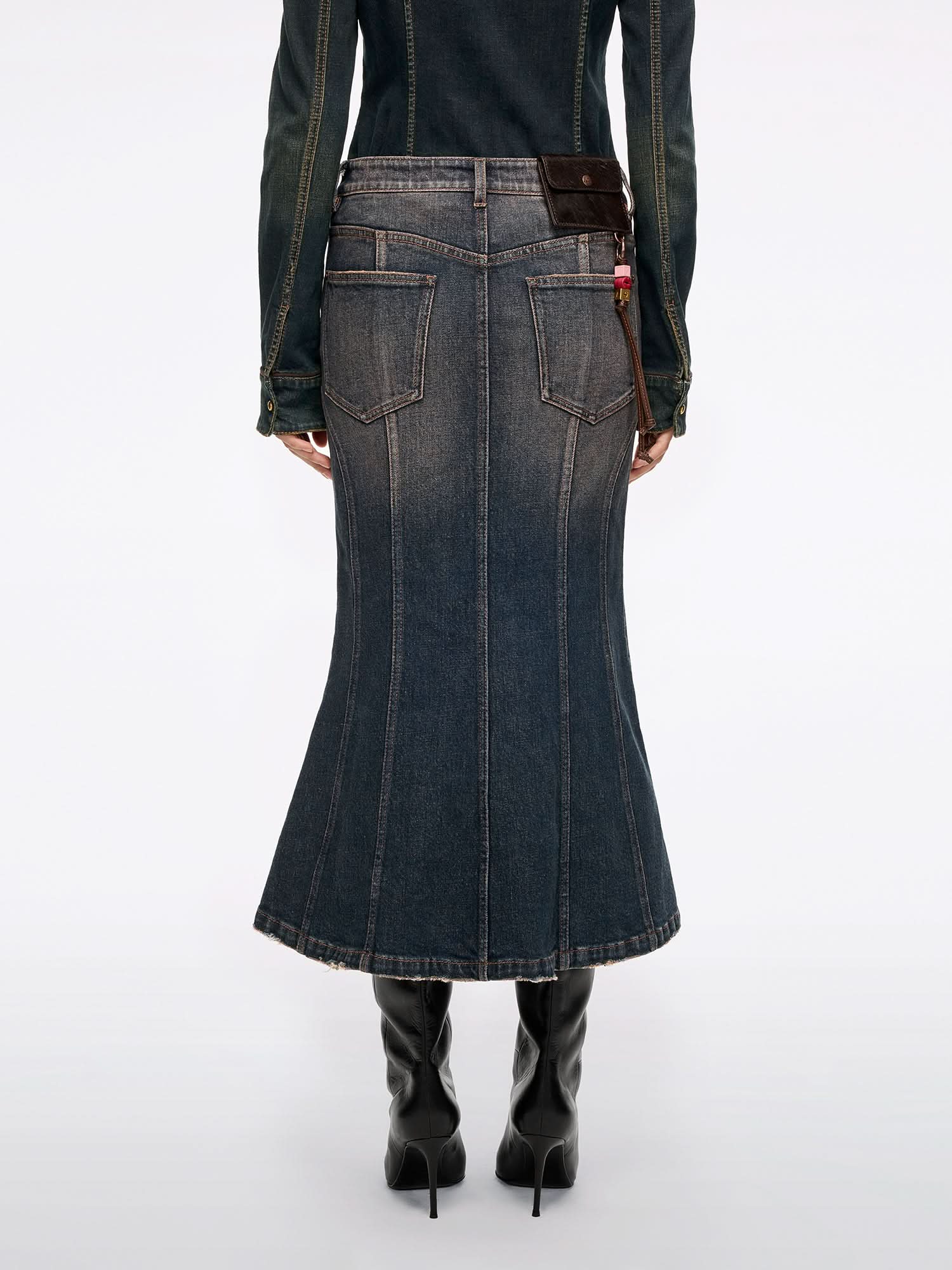 Distressed Mermaid Denim Skirt