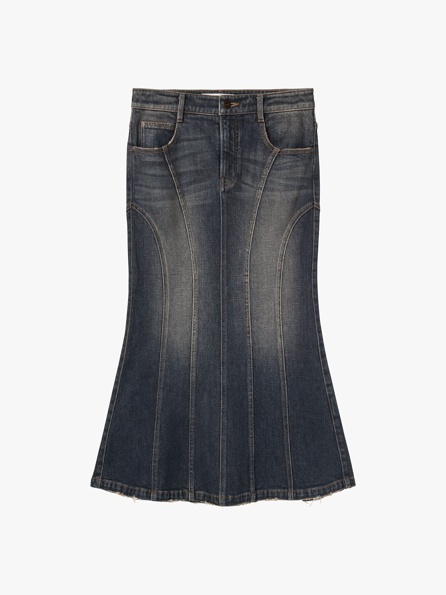 Distressed Mermaid Denim Skirt