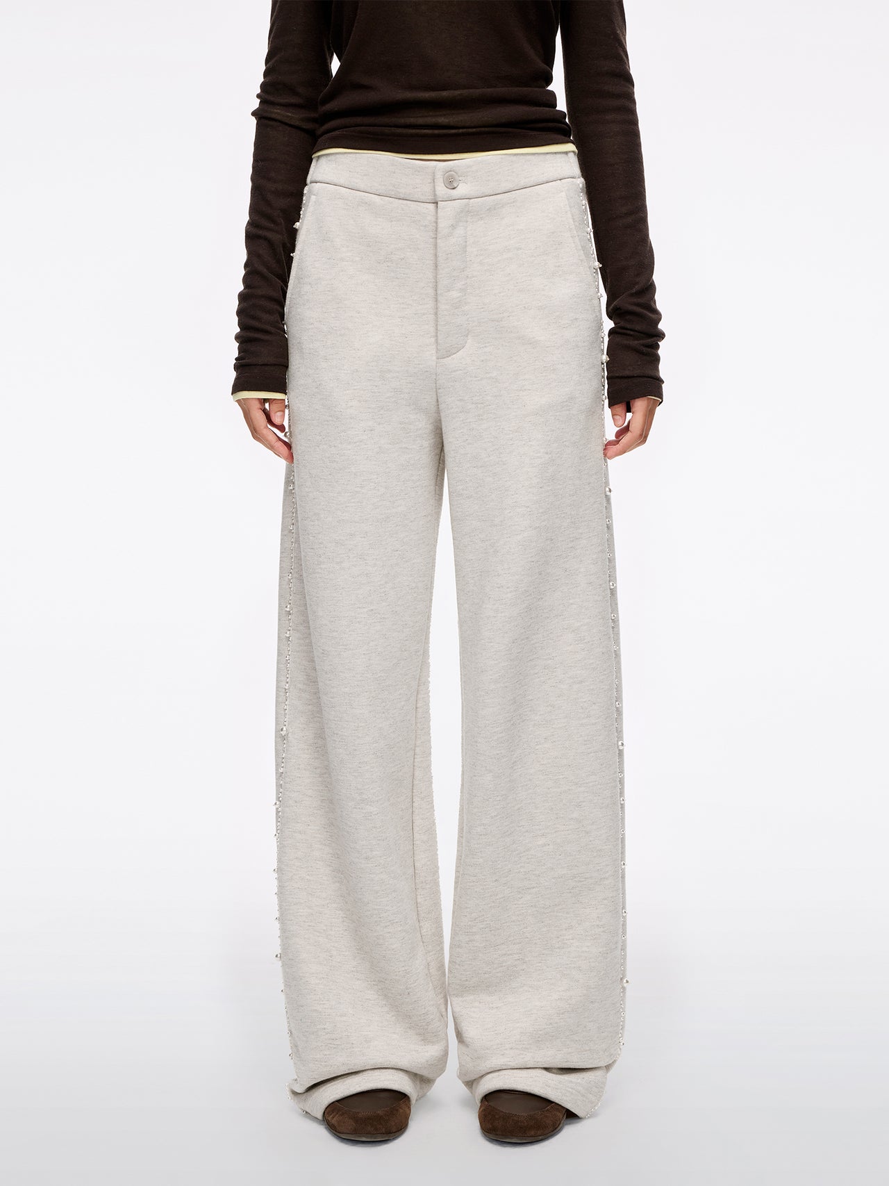 Beaded Straight-Leg Pants