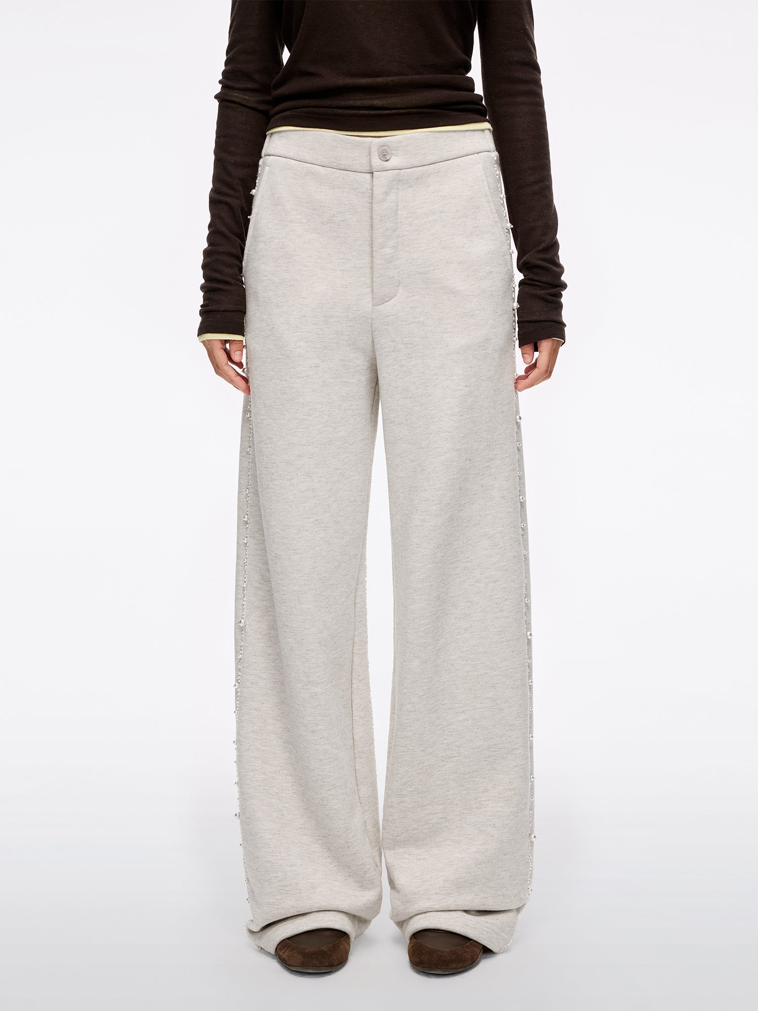 Beaded Straight-Leg Pants