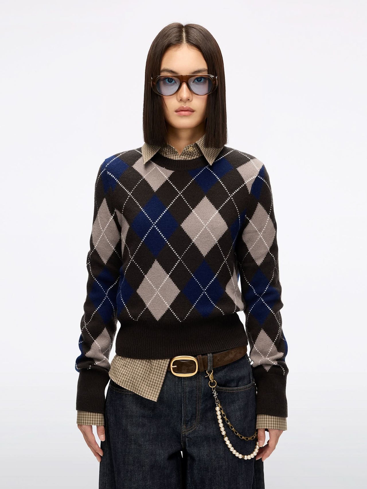 Argyle Wool Knit Top