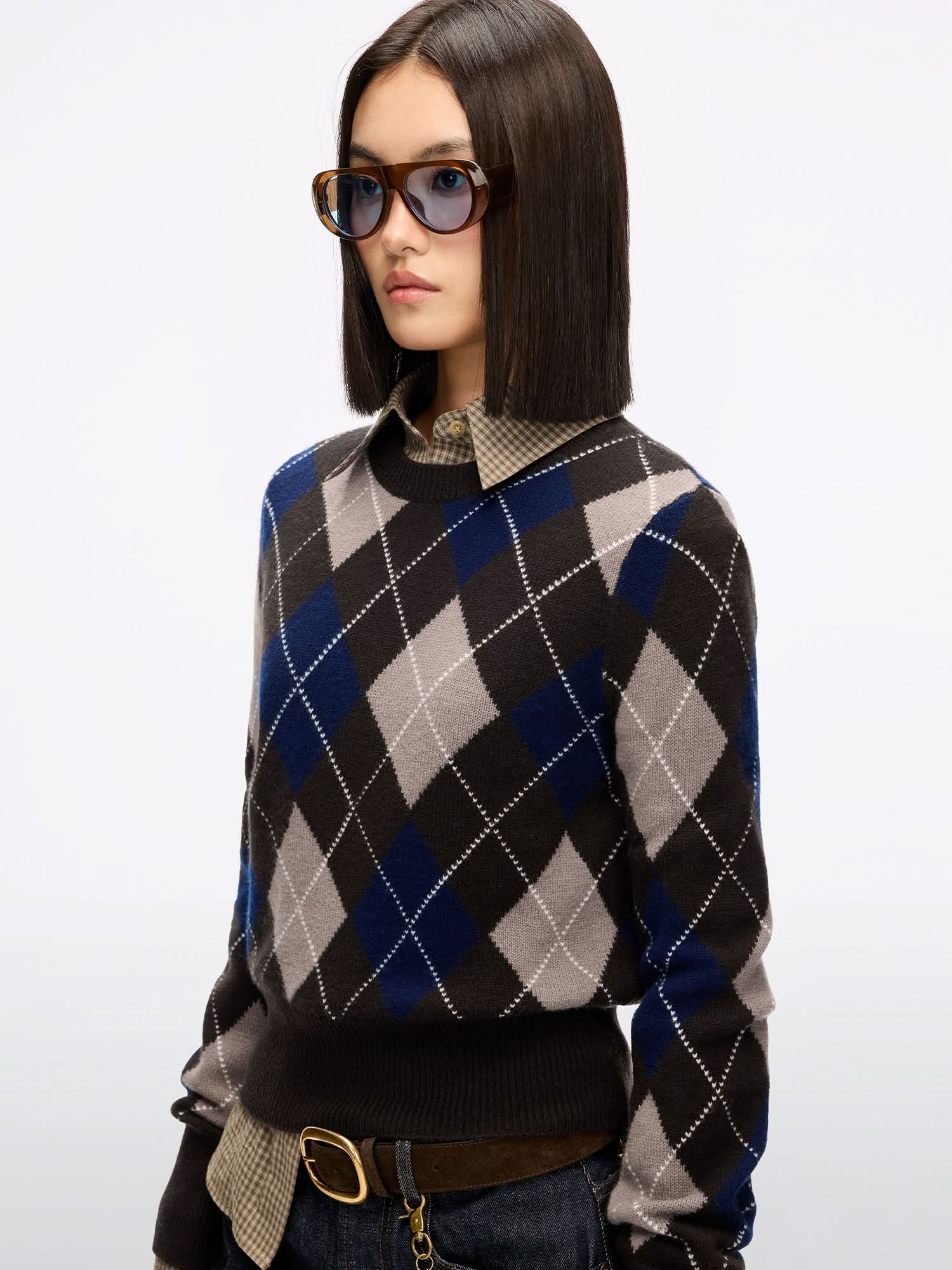 Argyle Wool Knit Top