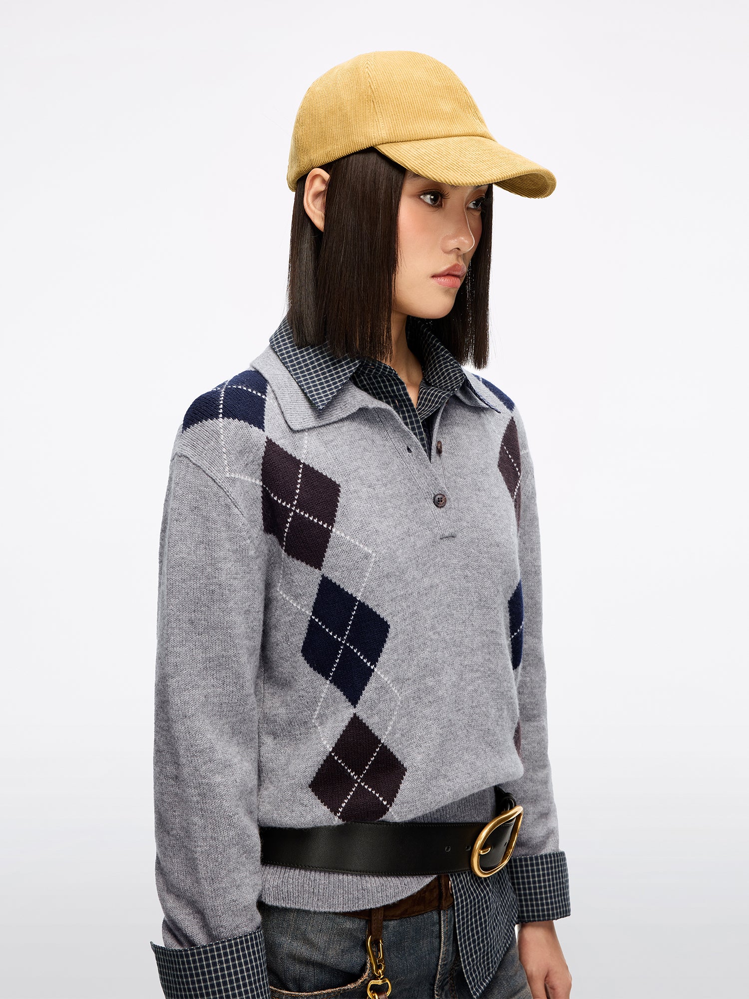 Argyle Wool Knit Top