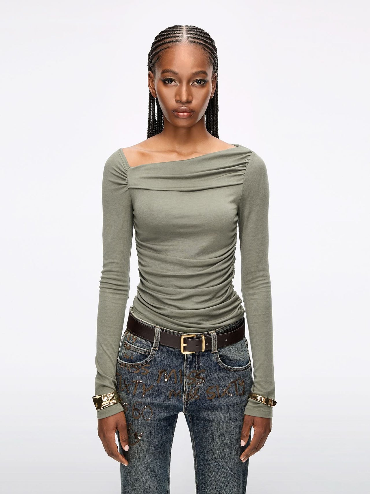 Asymmetrical Pleated T-Shirt