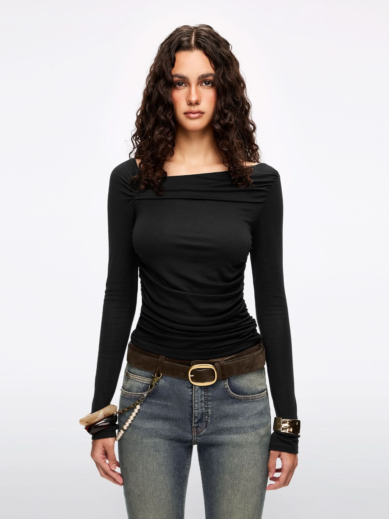 Asymmetrical Pleated T-Shirt