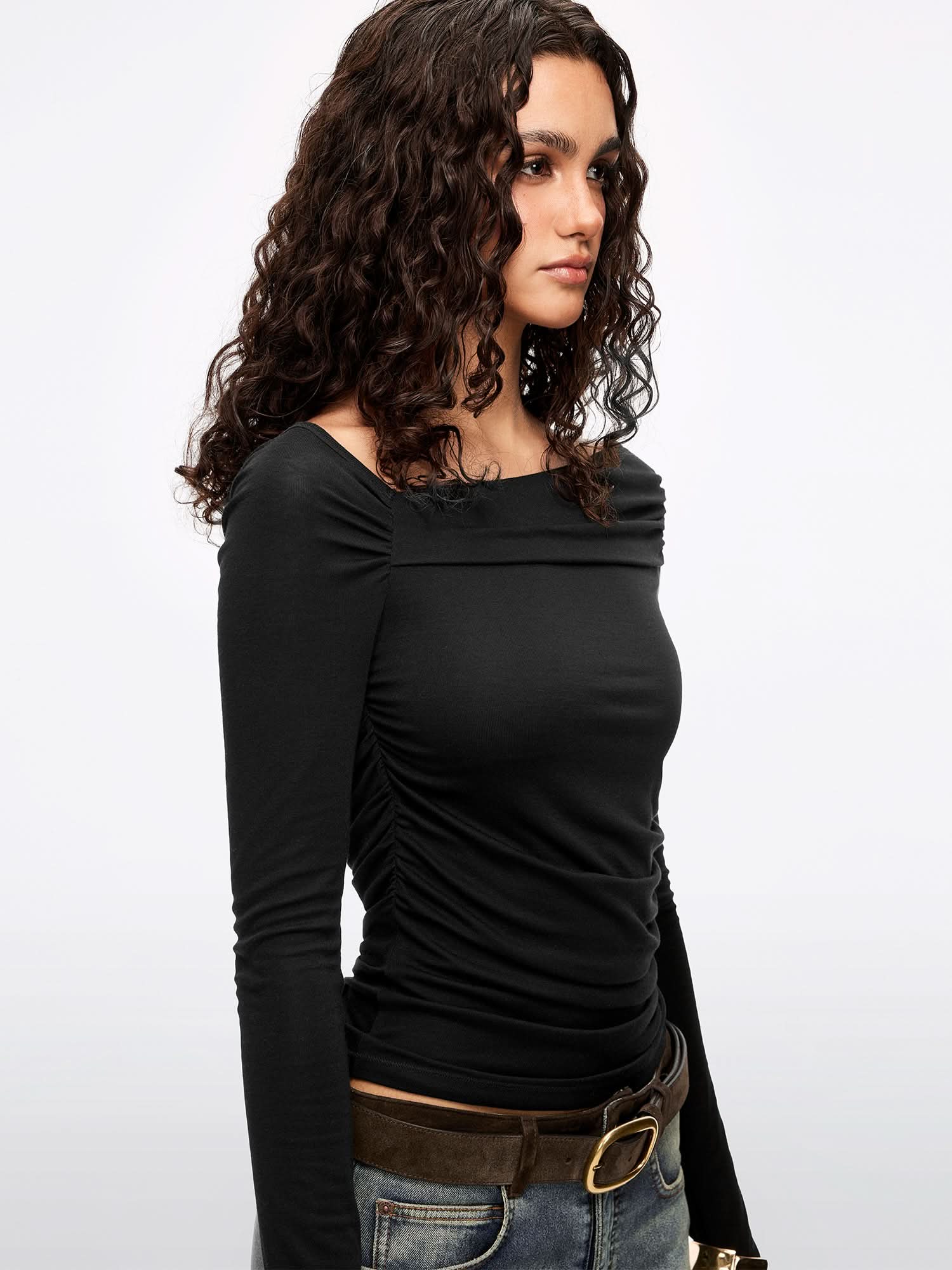 Asymmetrical Pleated T-Shirt