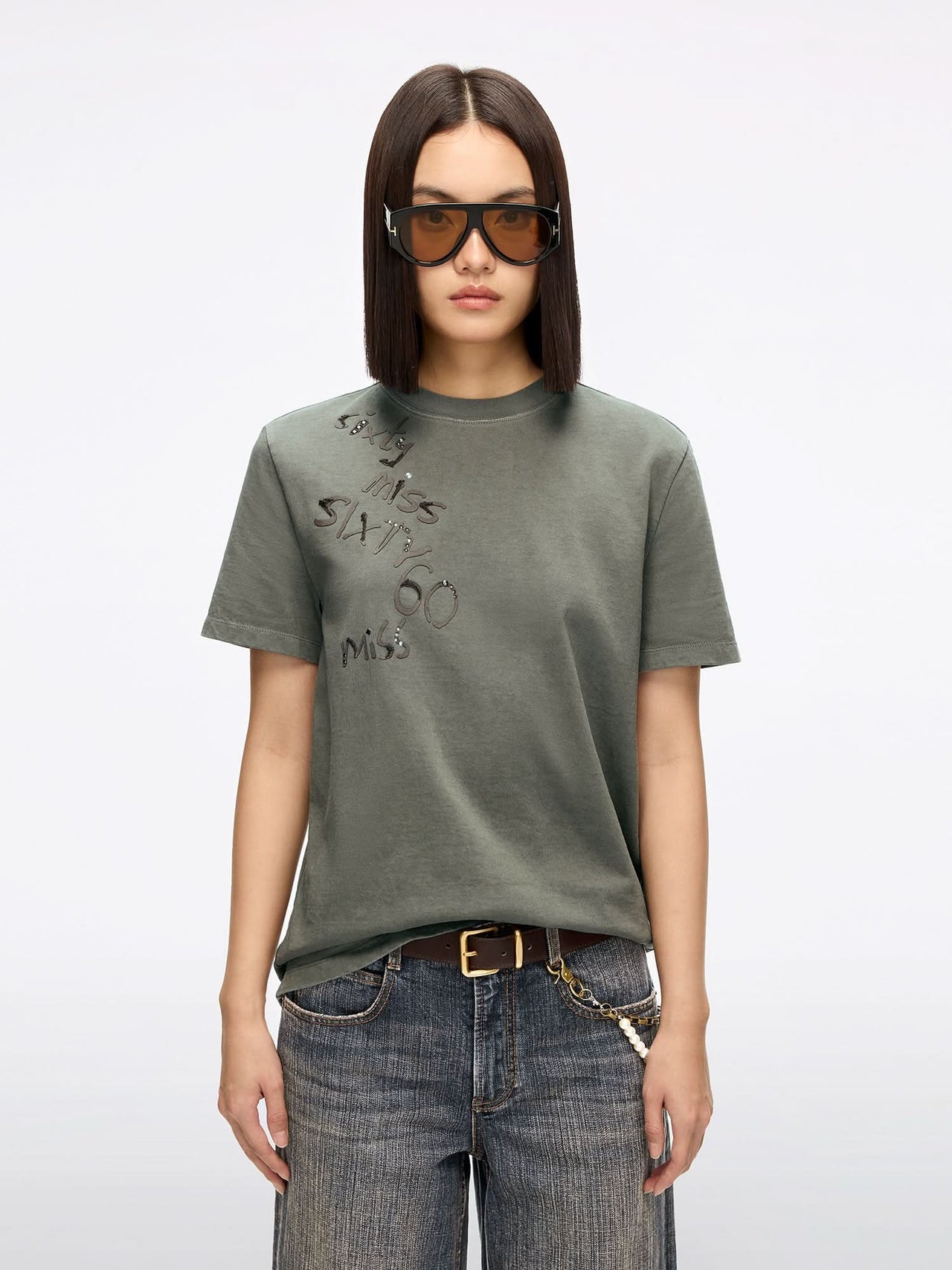 Rhinestone Embroidered T-Shirt