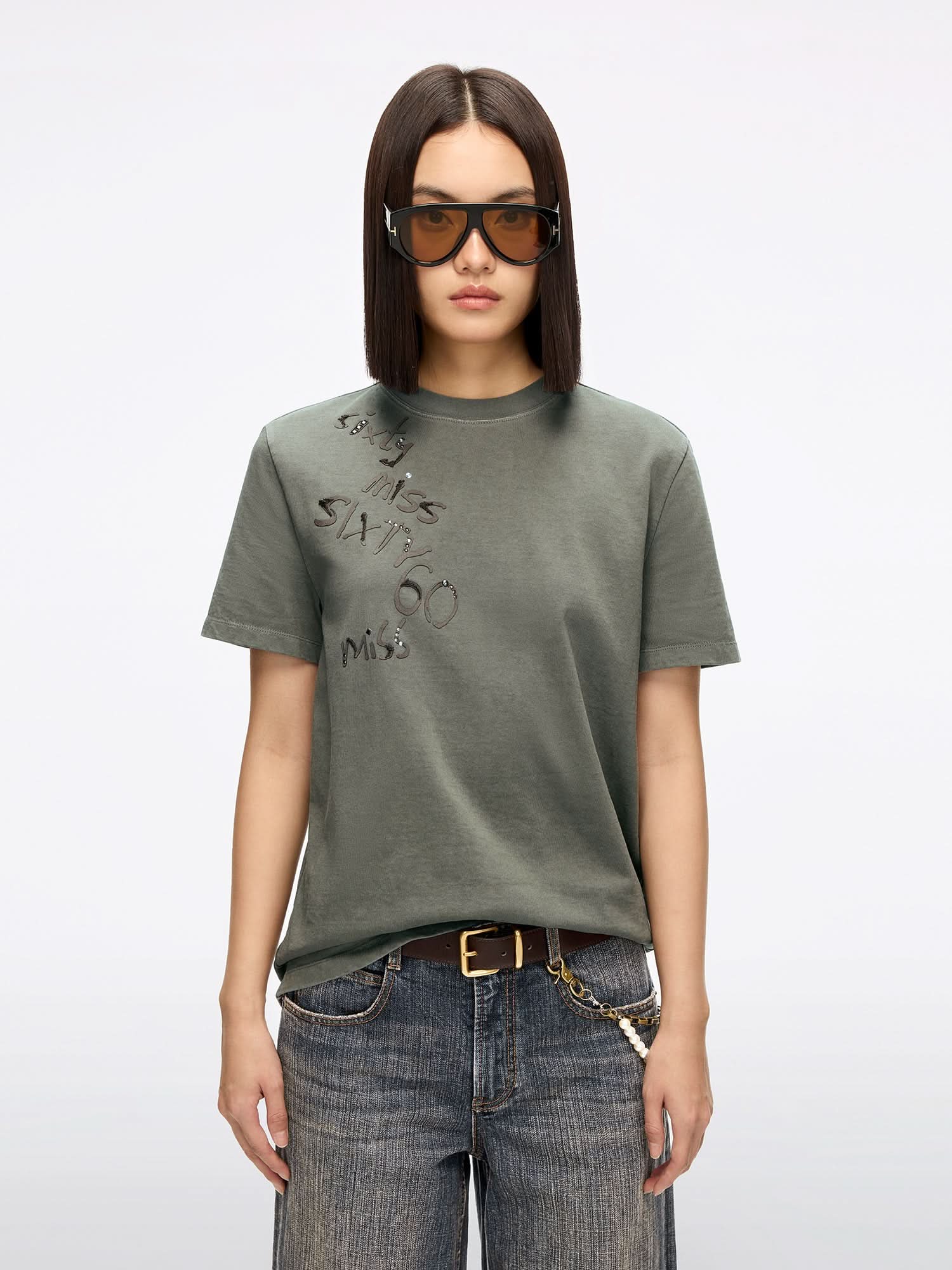 Rhinestone Embroidered T-Shirt