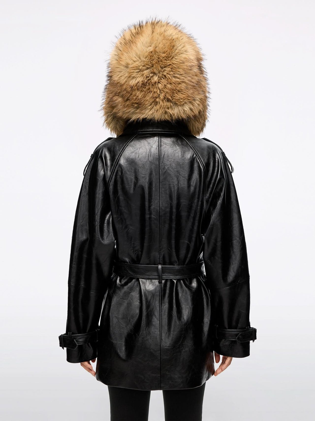 Faux Leather Jacket With Belt