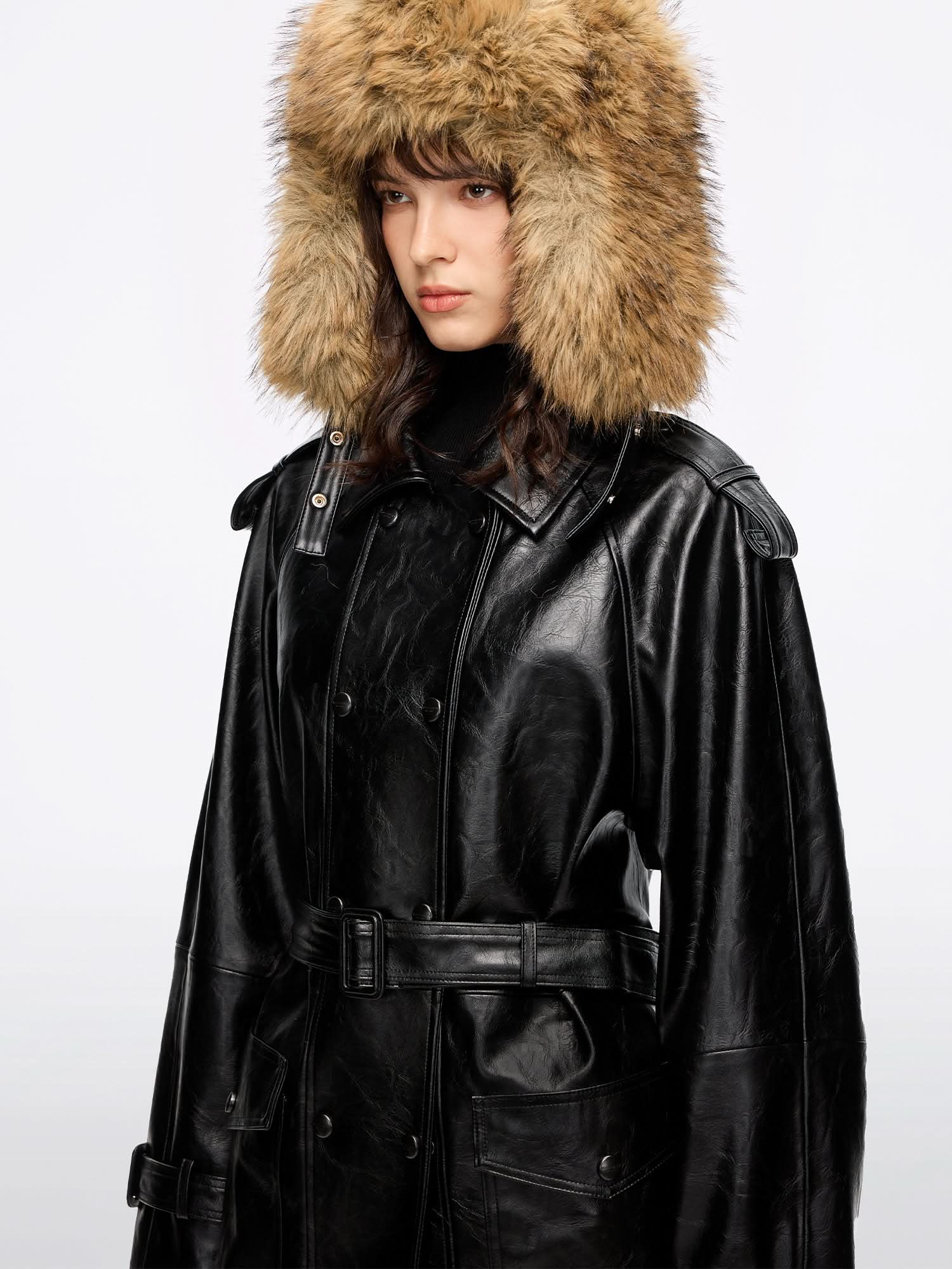 Faux Leather Jacket With Belt