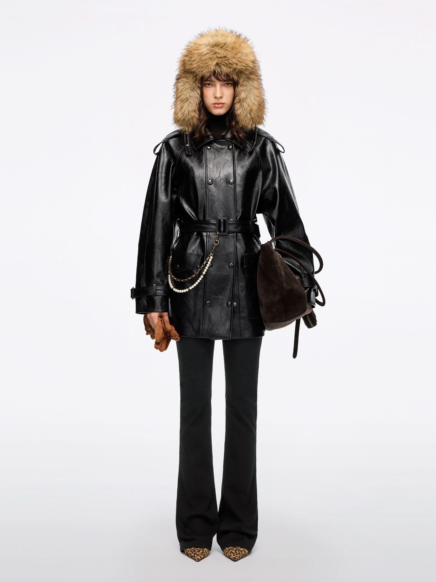 Faux Leather Jacket With Belt