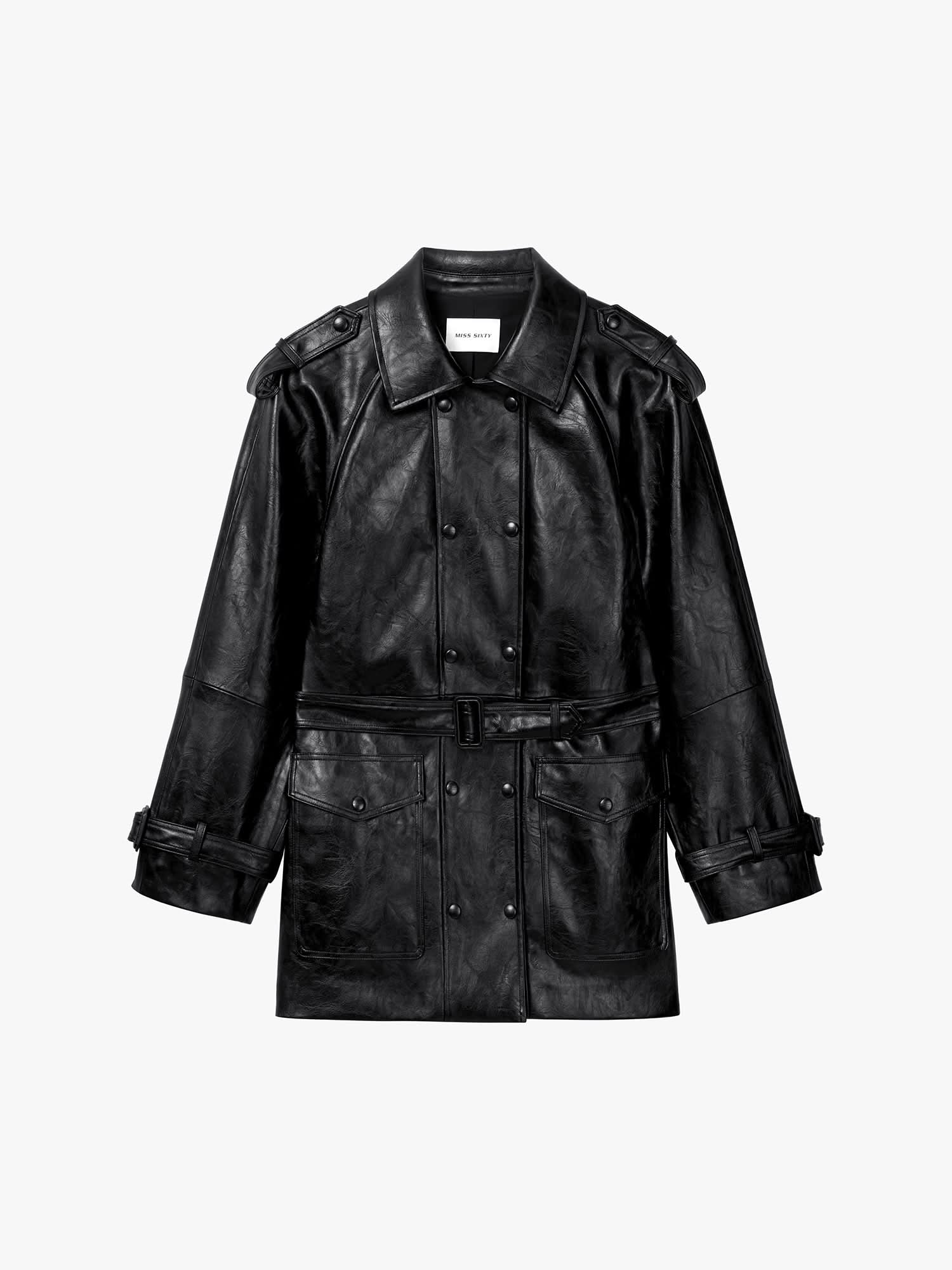Faux Leather Jacket With Belt
