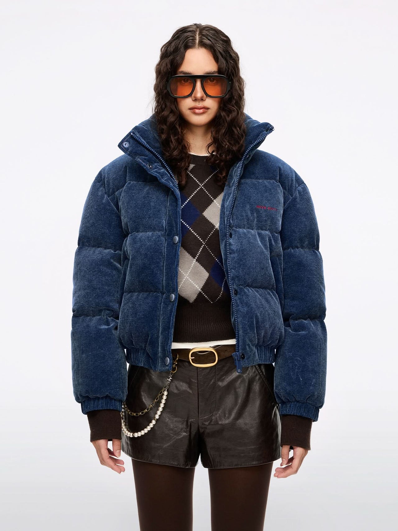 Corduroy Denim Puffer Jacket