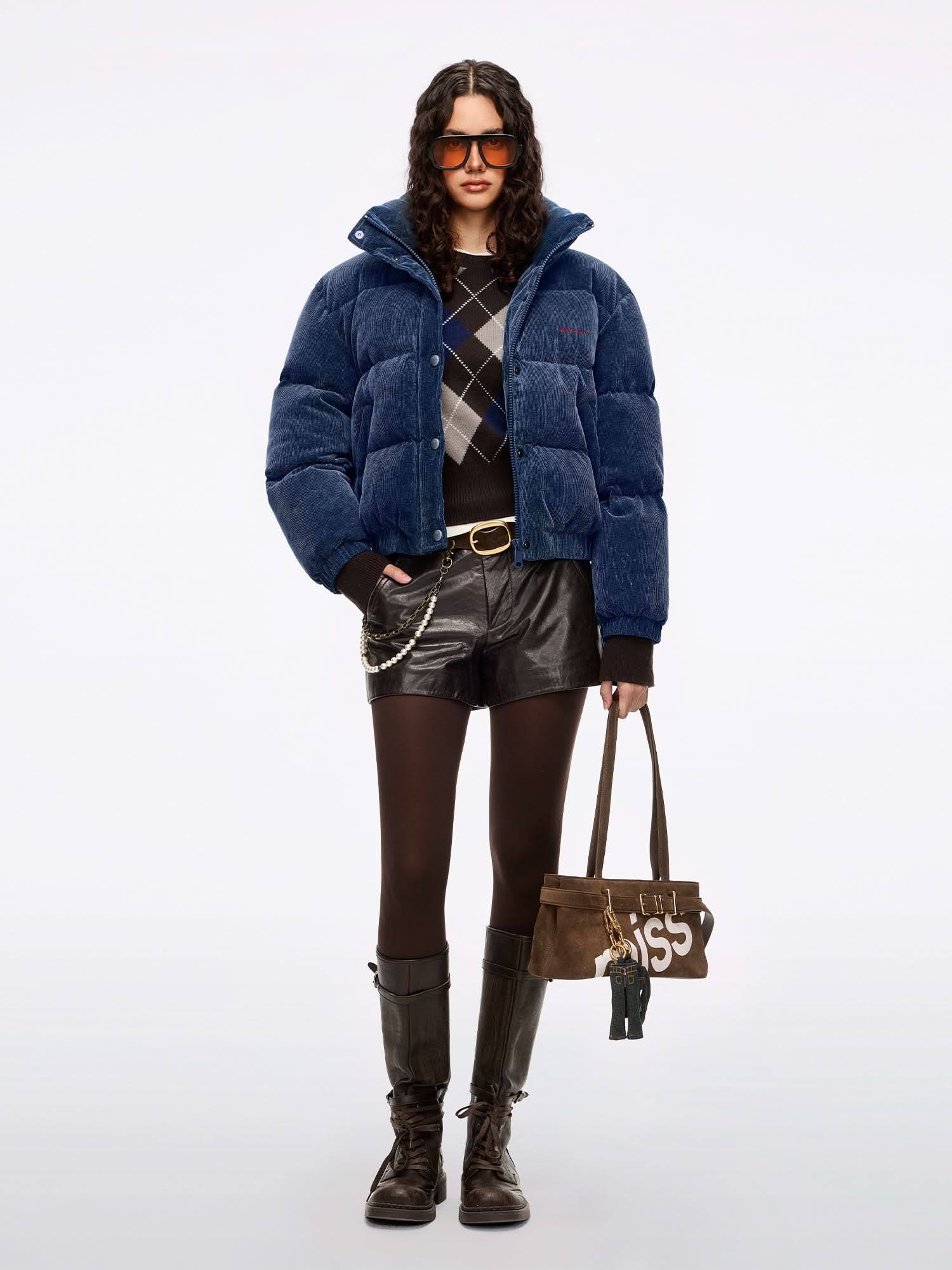 Corduroy Denim Puffer Jacket