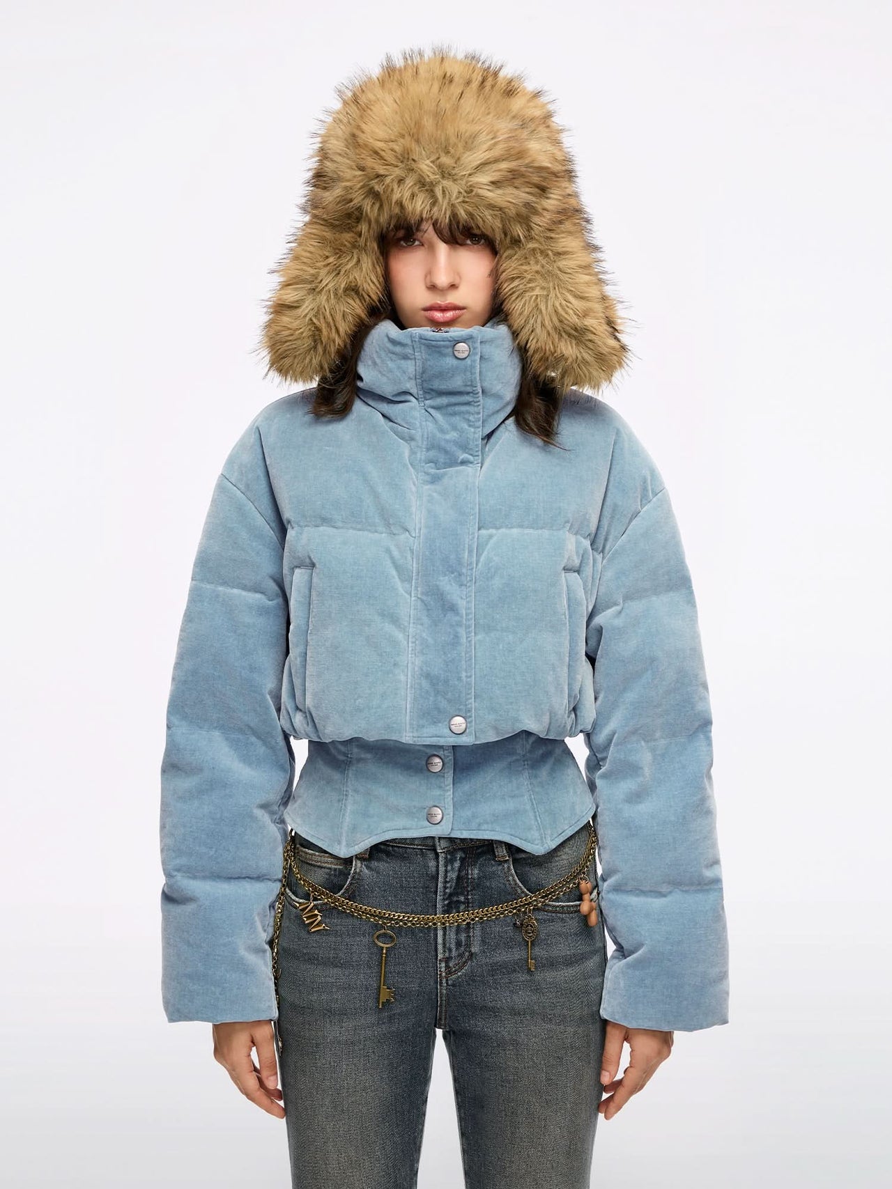 Patchwork Denim Puffer Jacket