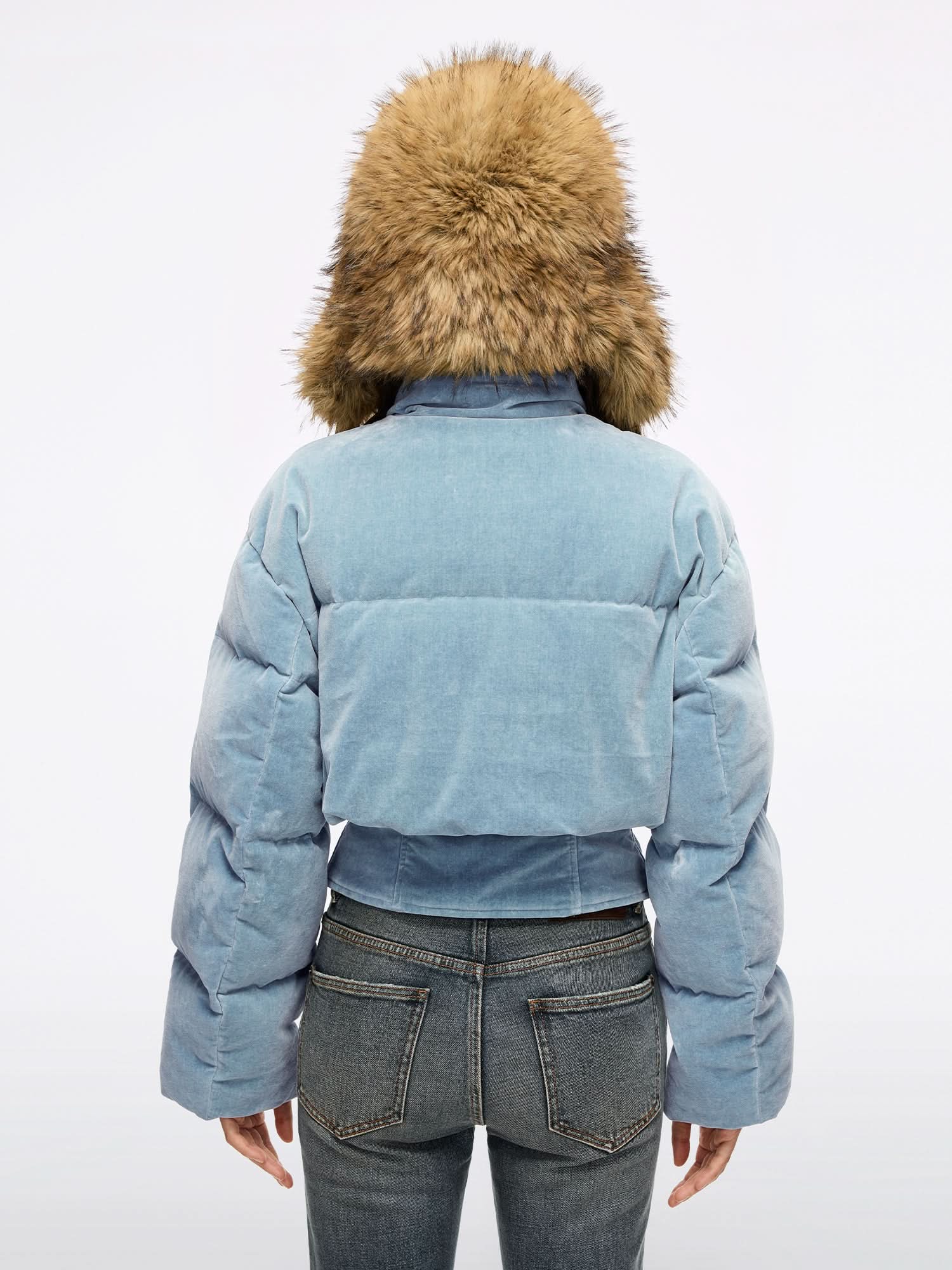 Patchwork Denim Puffer Jacket