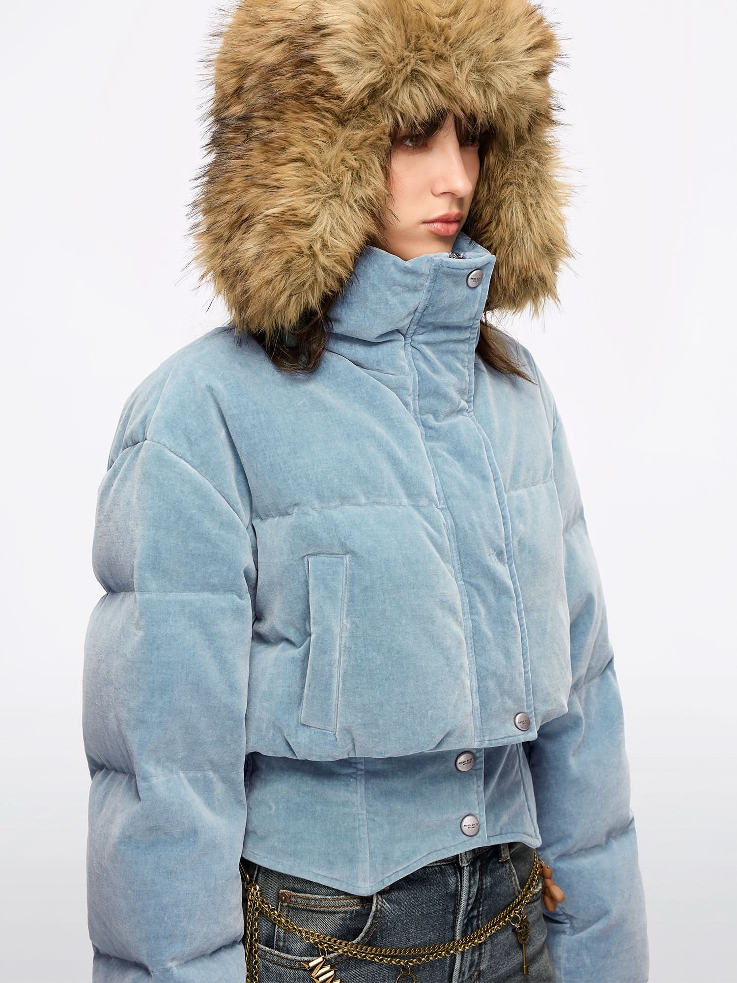 Patchwork Denim Puffer Jacket