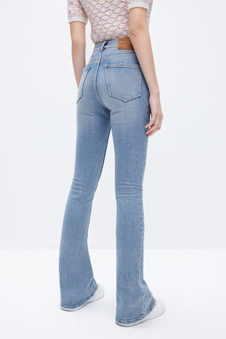 Vintage Flared Cotton Jeans With Butterfly Shape Waistline