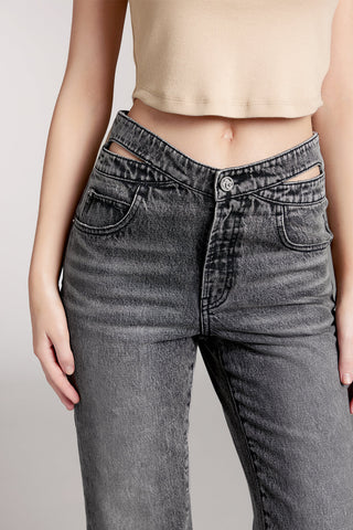 Flared Jeans With Cut Out Waistband