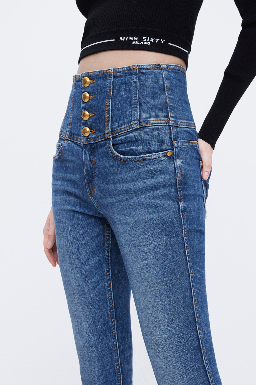 Four Buttons Super High Waist Slim Jeans - MISS SIXTY