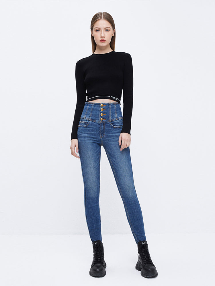 Four Buttons Super High Waisted Slim Jeans