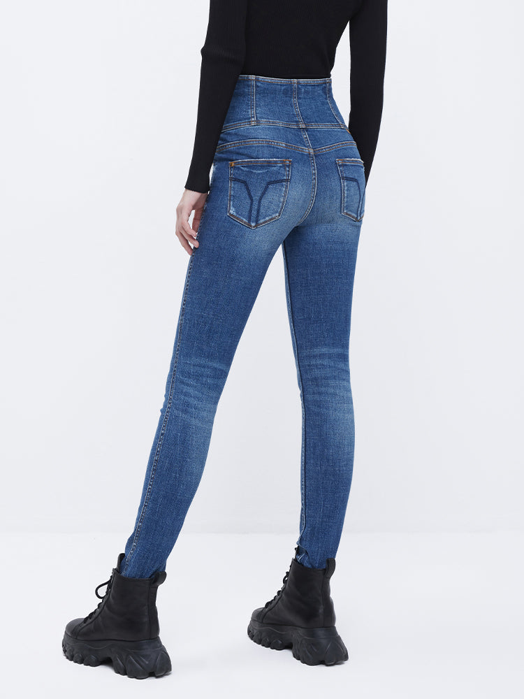 Four Buttons Super High Waisted Slim Jeans