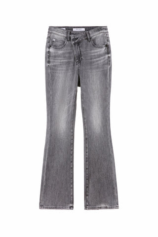Asymmetric Low-rise Slim Bootcut Jeans With Silk