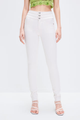 High Waist Stretch Fit Jeans With Mulberry Silk