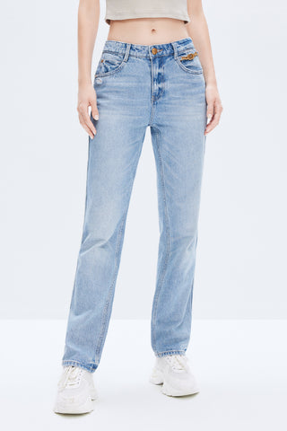 Vintage Blue Straight Fit Linen Jeans