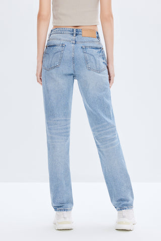 Vintage Blue Straight Fit Linen Jeans