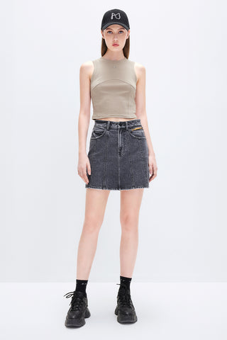 High Waist Denim Skirt With Vintage Chain