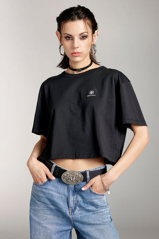 Clover Print Loose Fit Cropped T-Shirt