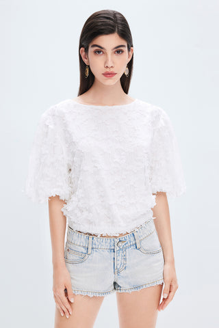 White Round-Neck Lace Crochet Blouse